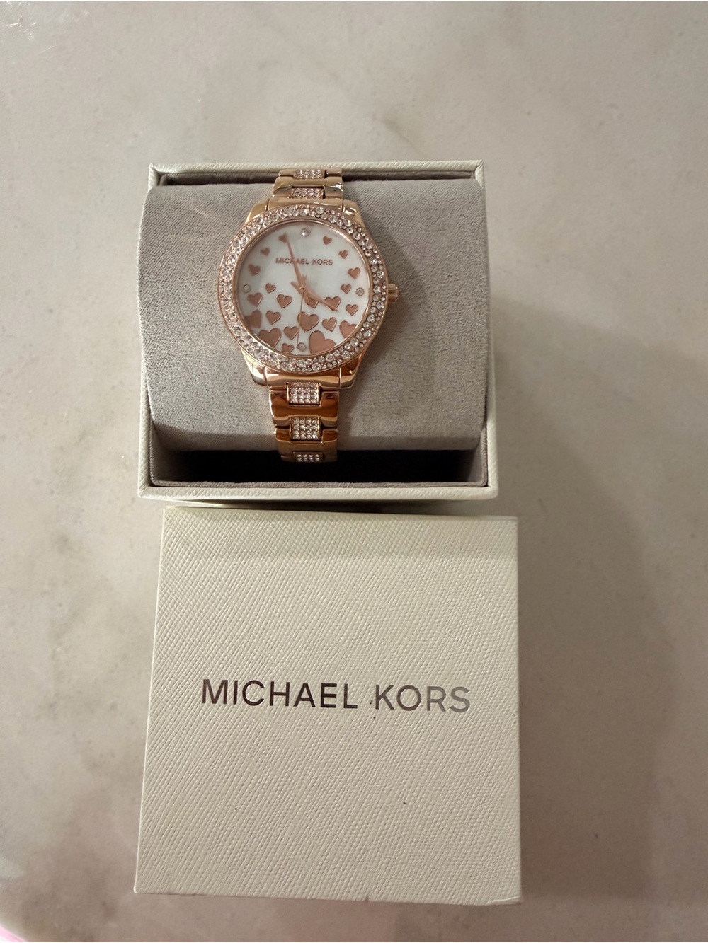 Michael Kors Rose Gold Heart Motif Crystal Accent Bracelet Watch